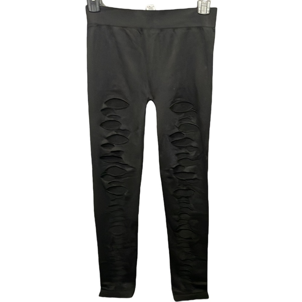 ARDENE high rise black stretch leggings with front design in women’s size XS